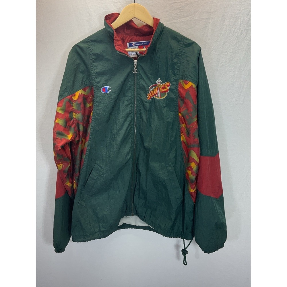 Vintage 90s Champion Seattle Supersonics Windbreaker Jacket Large RARE MENS NBA